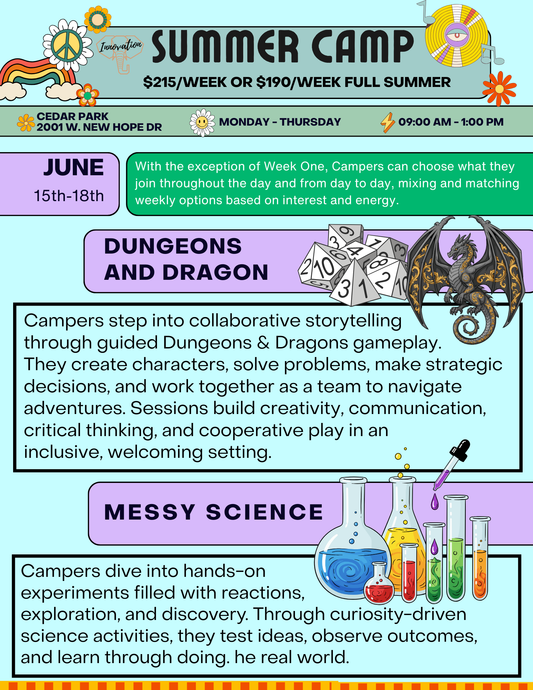 Camp June 15th-18th (DnD and/or Messy Science)