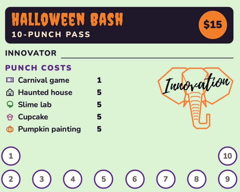Halloween Bash 10 Punch Card